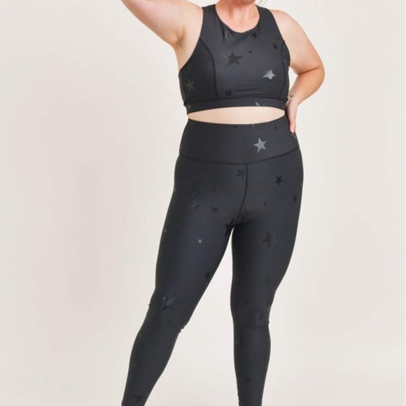 NWT Mono B Seeing Star Print Foil High Waisted Leggings Black Size XL - Picture 3 of 4